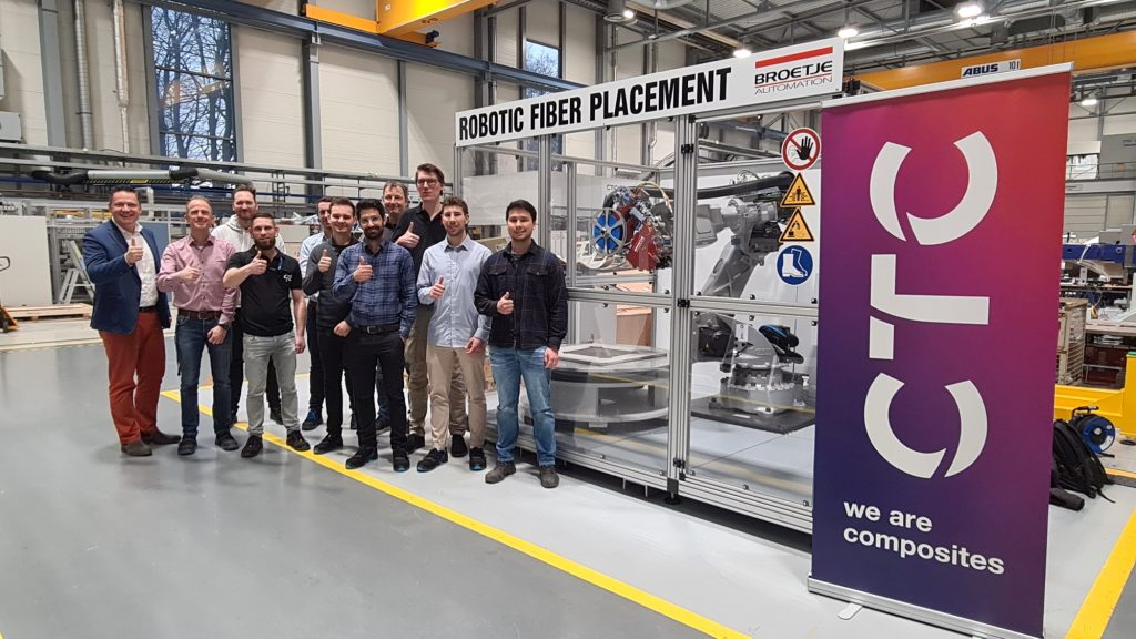 Marc Fette (left), CEO of CTC GmbH and his team welcomed the new robotic AFP system at the premises of CTC in Stade.